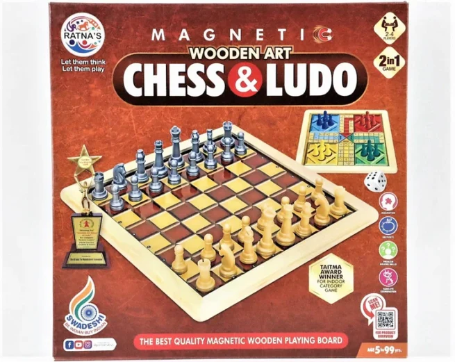 2 in 1 Magnetic Wooden Art Chess and Ludo Board Game