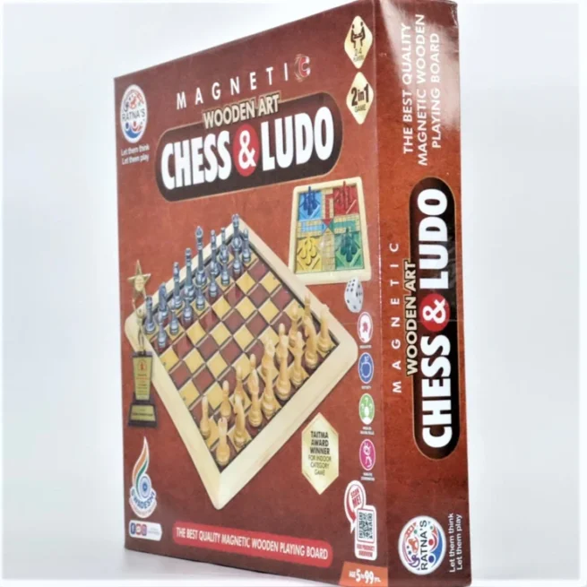 2 in 1 Magnetic Wooden Art Chess and Ludo Board Game - Image 3