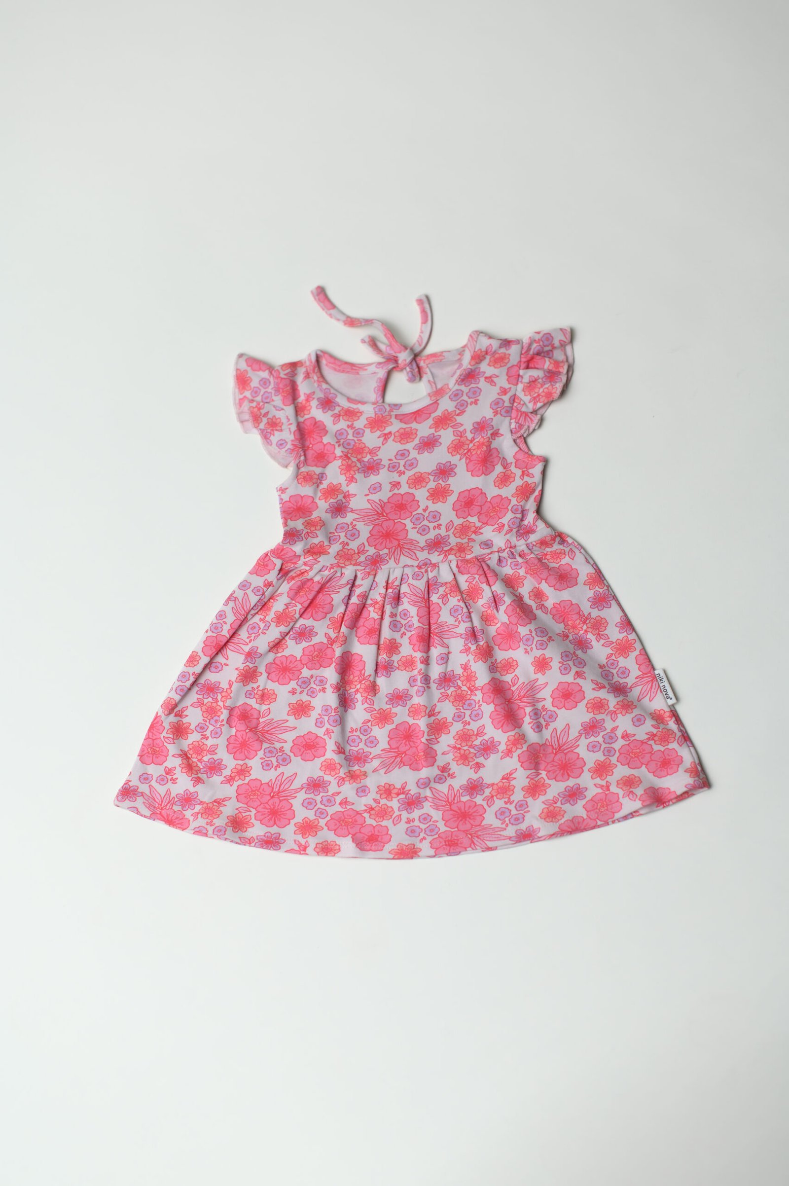 Pink Floral Flutter Sleeve Dress - Image 3