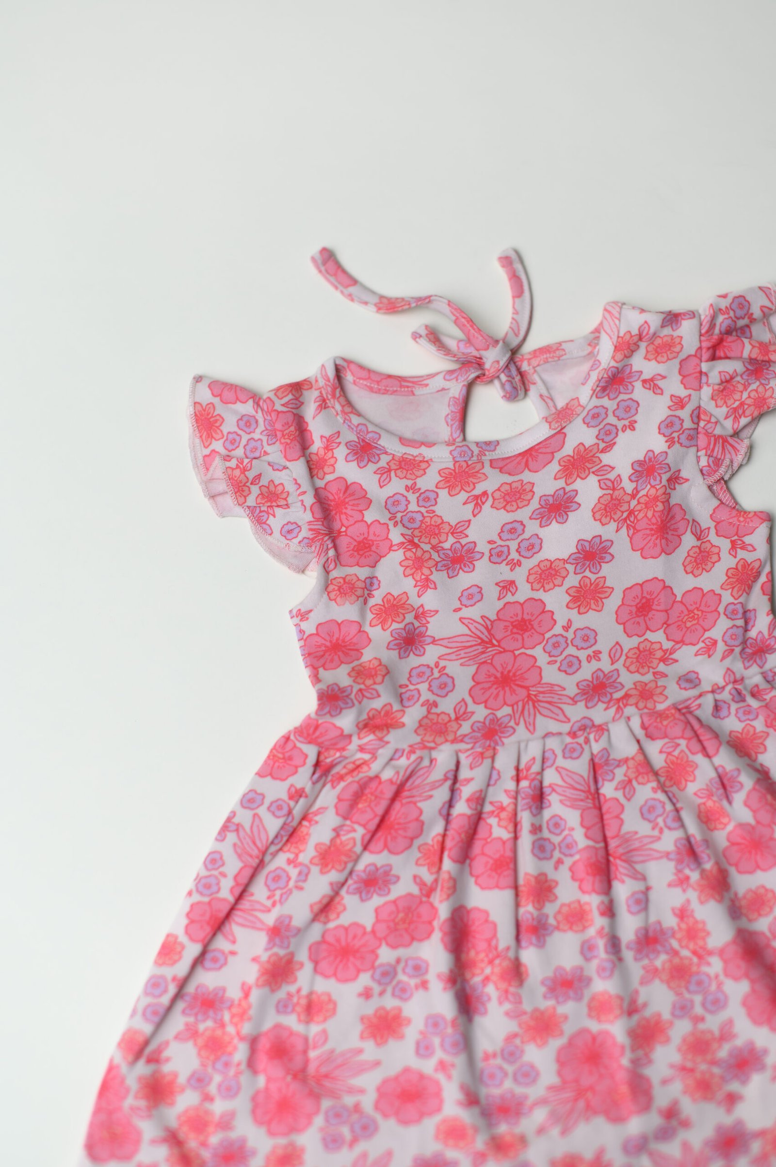 Pink Floral Flutter Sleeve Dress - Image 2