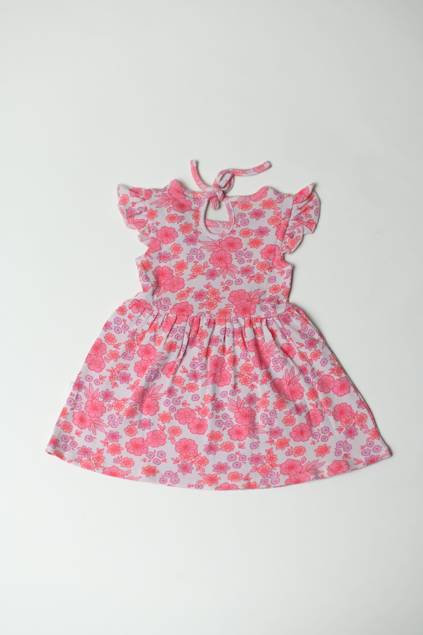 Pink Floral Flutter Sleeve Dress
