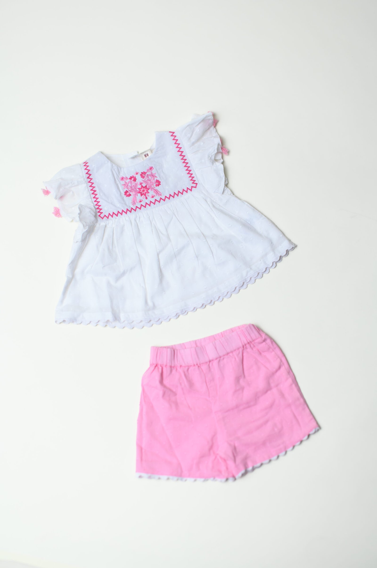 Baby Girl Floral Embroidered Dress & Shorts Set