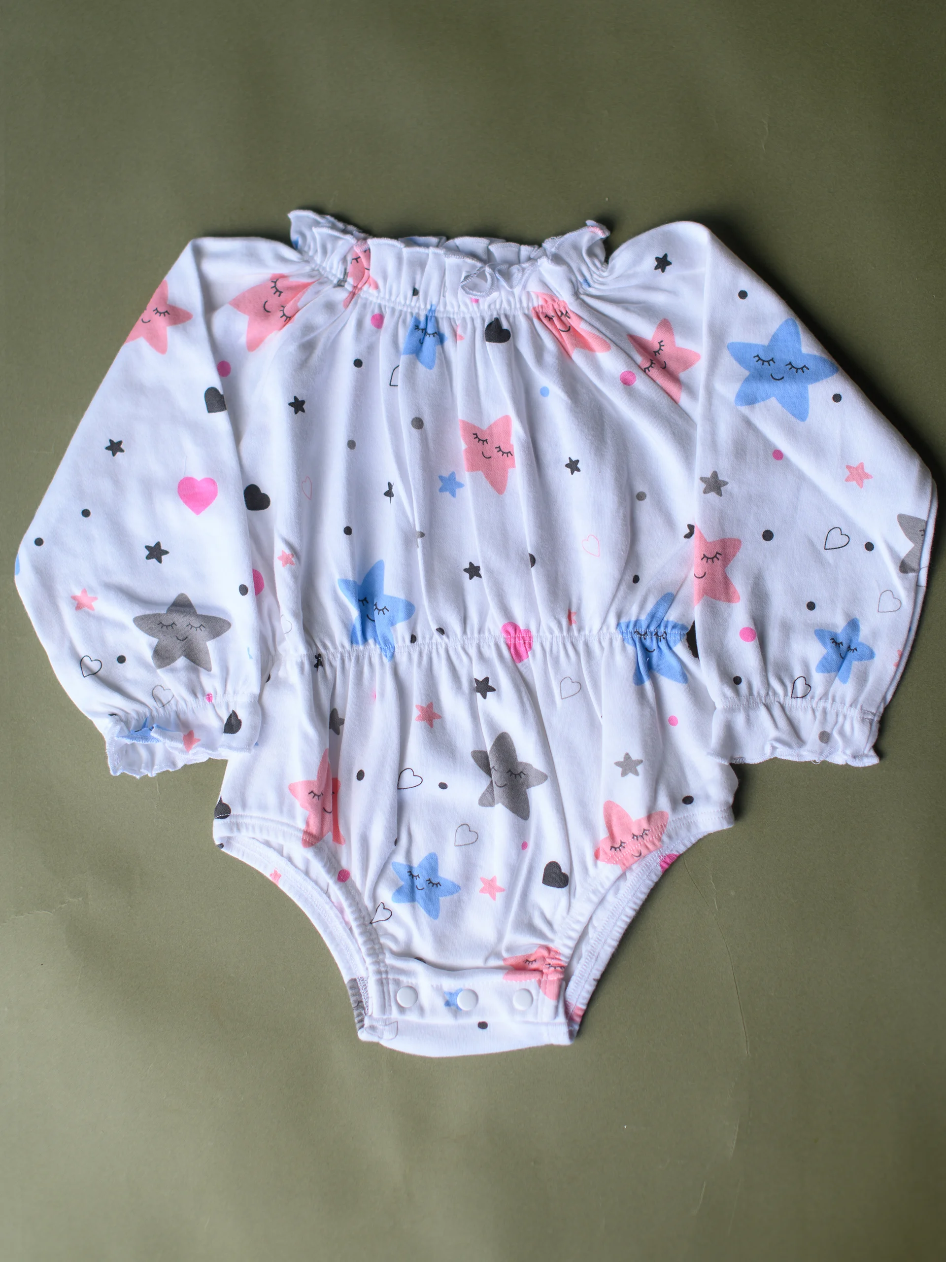 Baby Girl Star Print Long Sleeve Peplum Romper