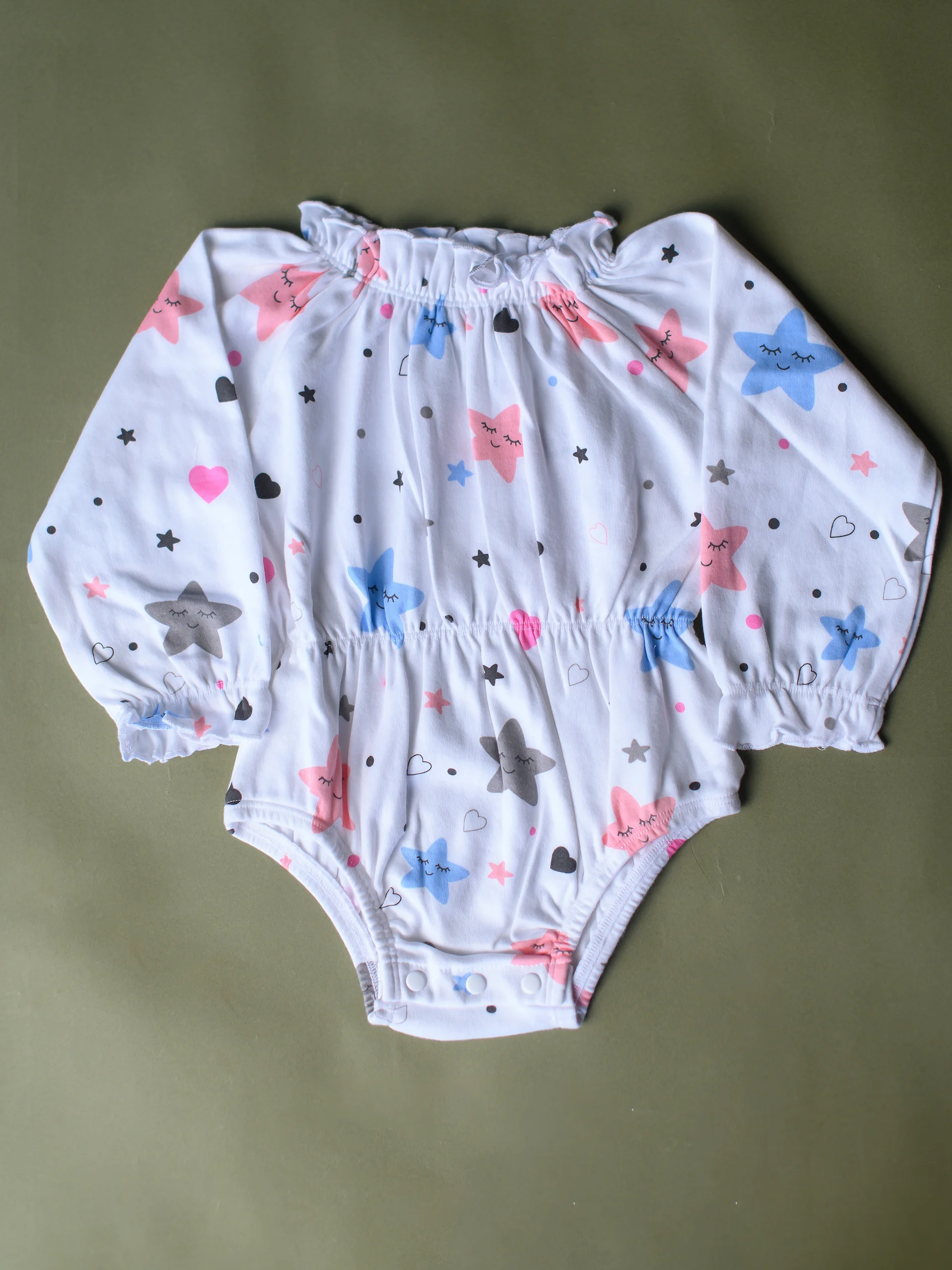 Baby Girl Star Print Long Sleeve Peplum Romper - Image 2