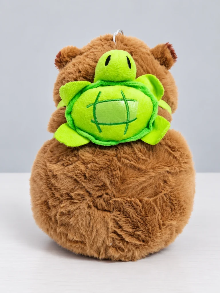 Brown Plush Bear with Green Turtle Backpack Back