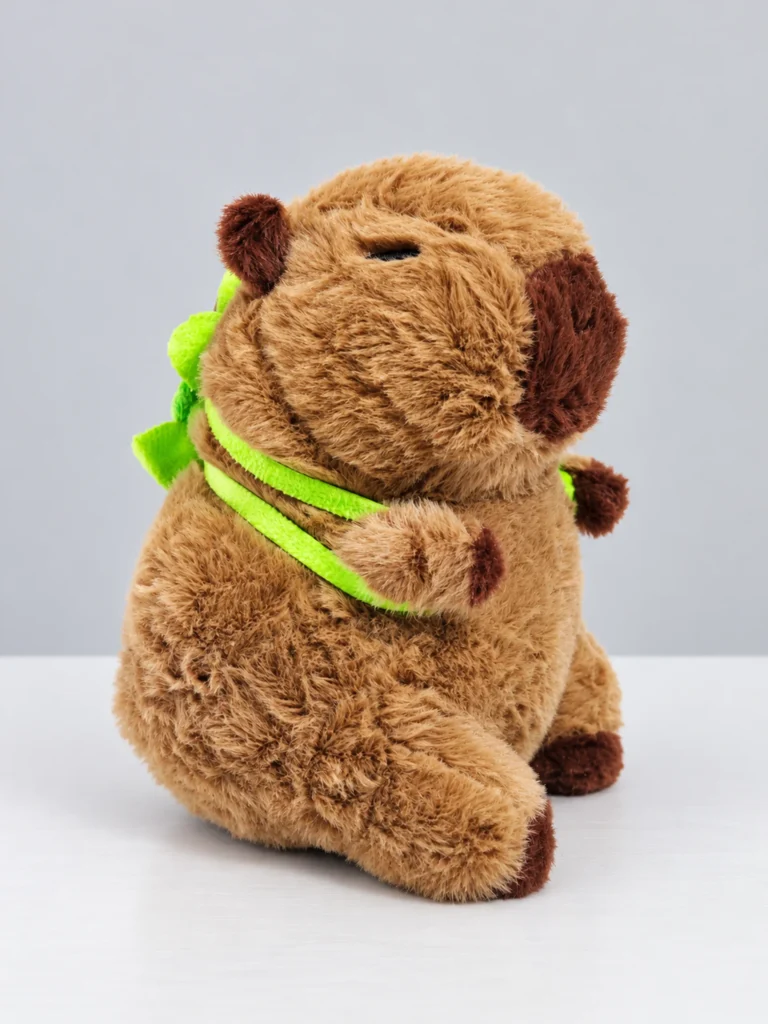 Brown Plush Bear with Green Turtle Backpack Side