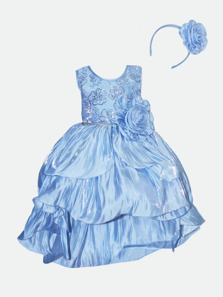 Floral-Embellished-Layered-Satin-Party-Frock
