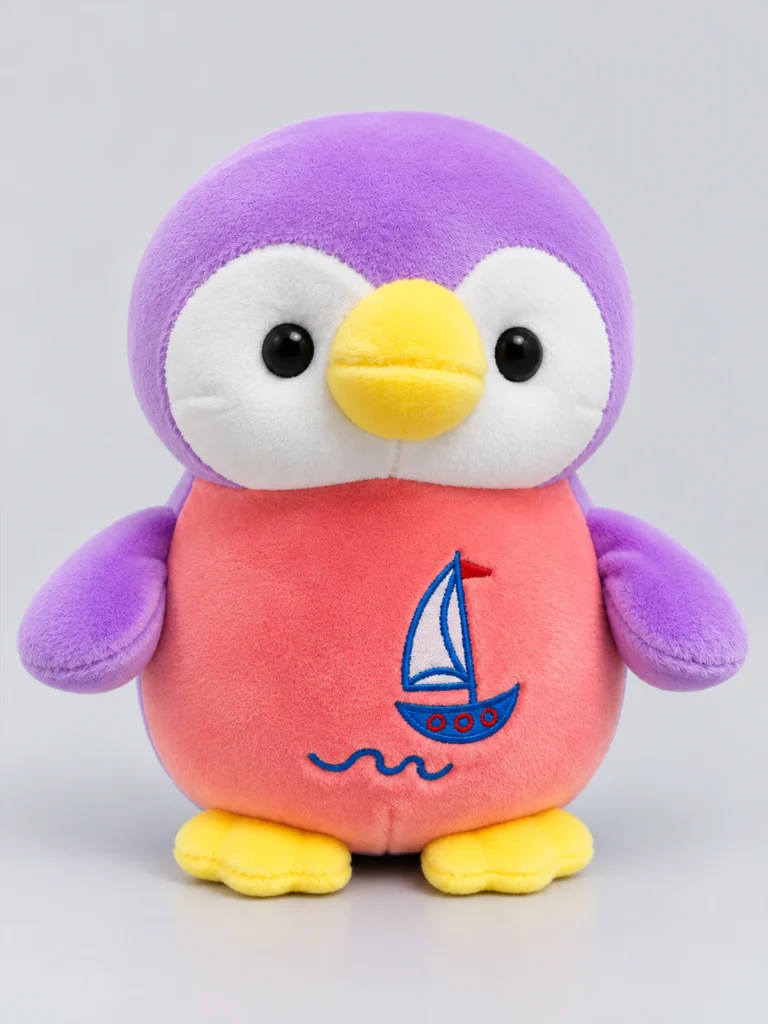 Lavender Penguin Plush with Sailboat Embroidery