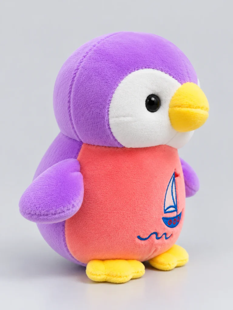 Lavender Penguin Plush with Sailboat Embroidery side
