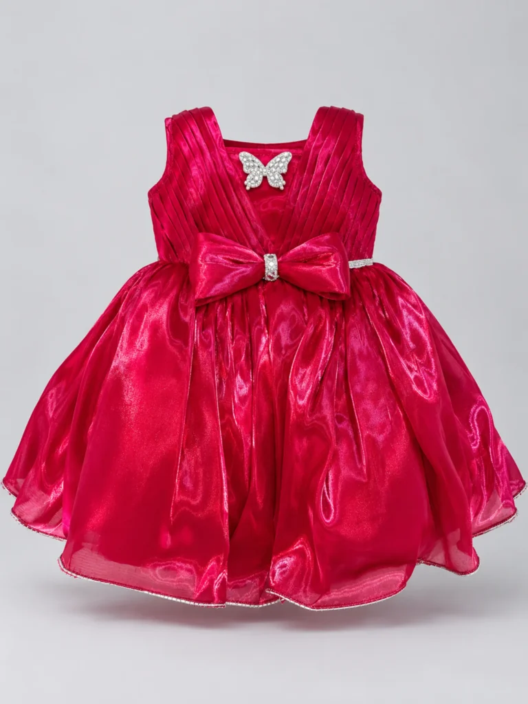 Maroon Satin Party Frock for Baby Girls