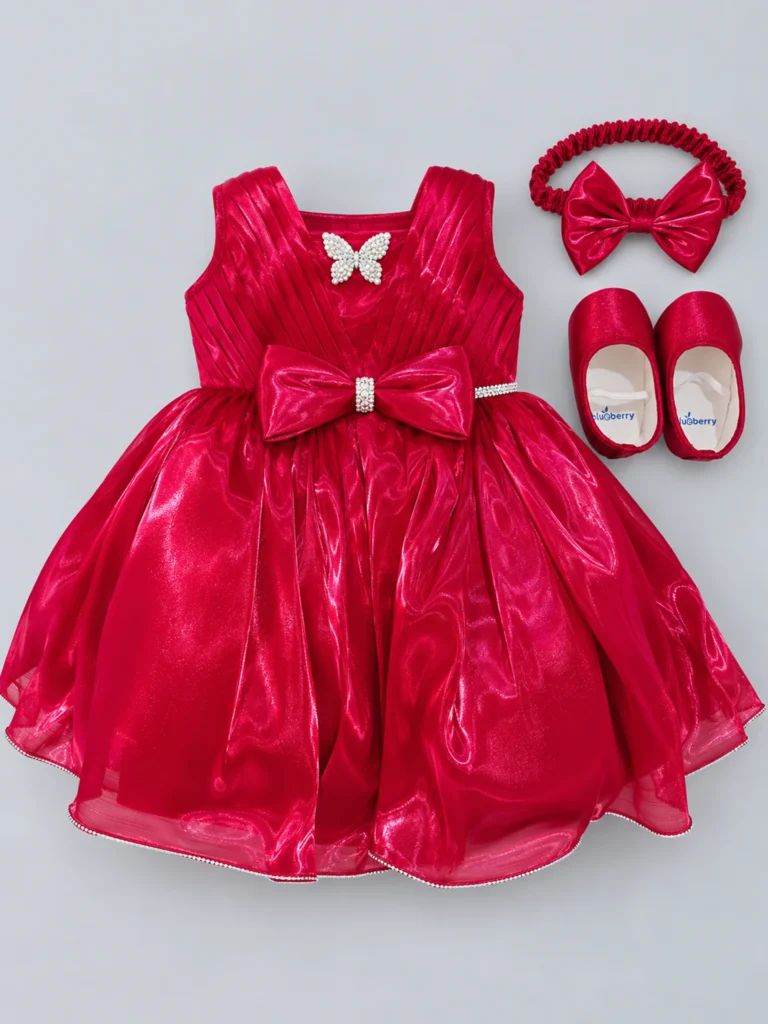 Maroon Satin Party Frock for Baby Girls_Accessories