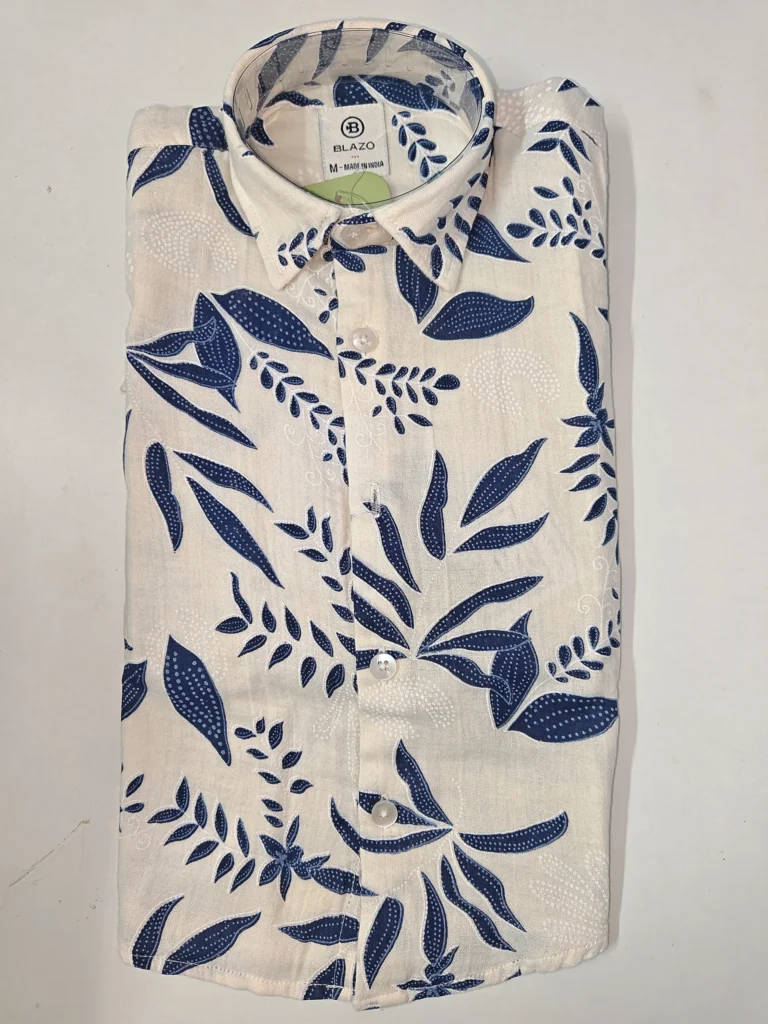 Muslin Shirt with Navy Botanical Print for Baby Boys