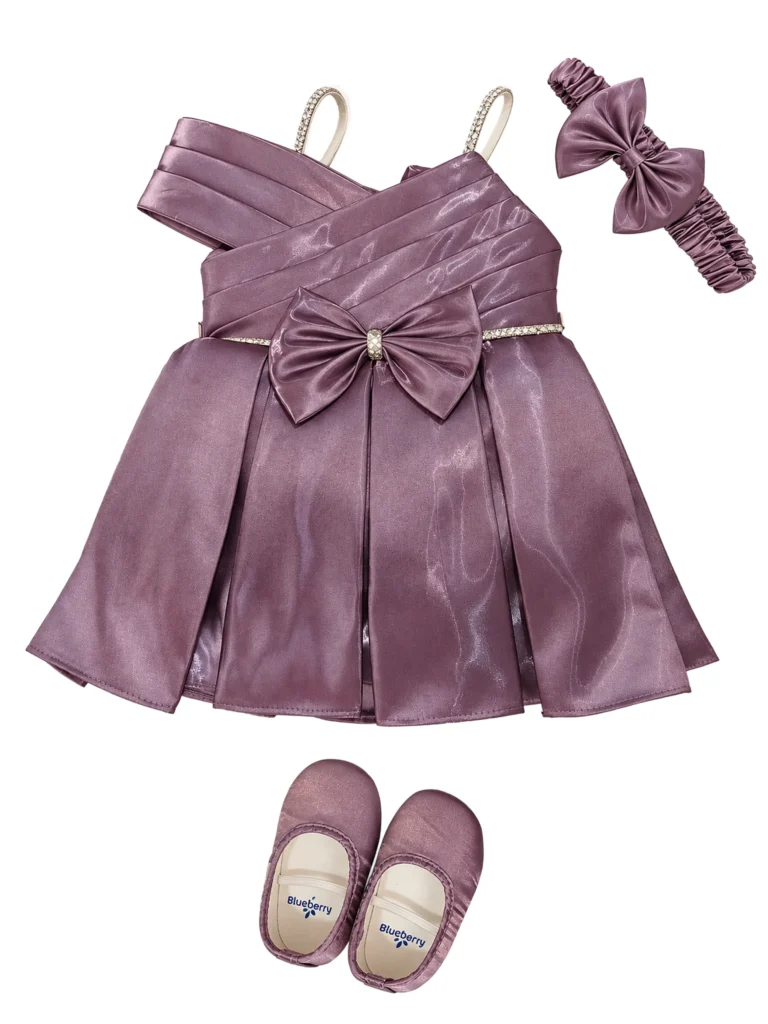 Baby Girl Satin Party Frock with Accessories