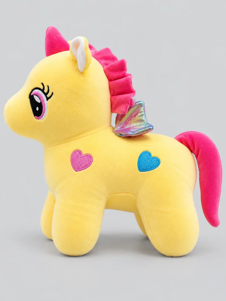 Side-Profile Plush Unicorn with Hearts