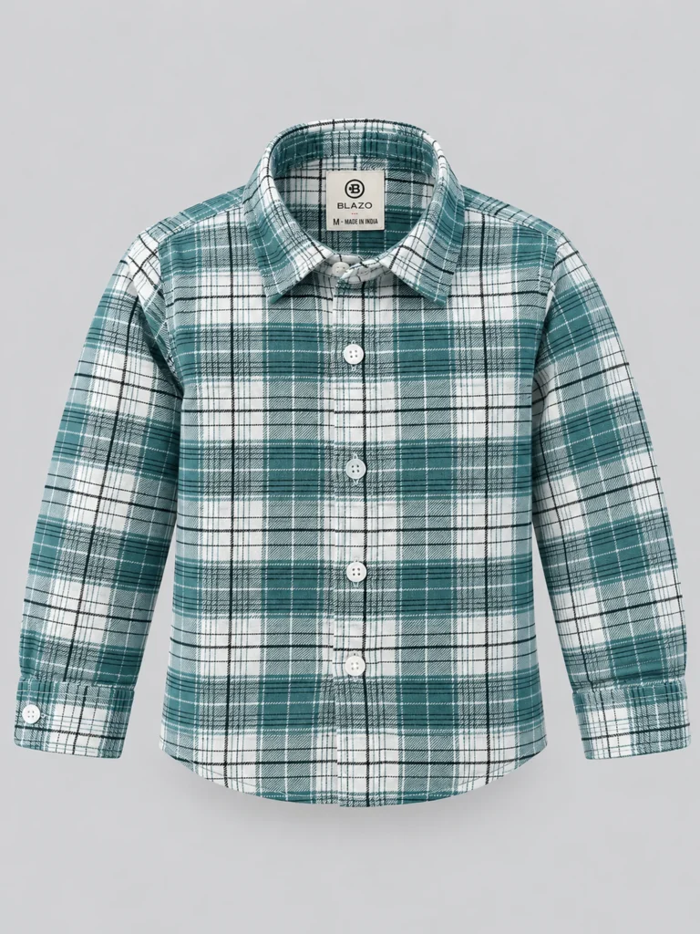 Teal Plaid Kids’ Button-Up Shirt_full